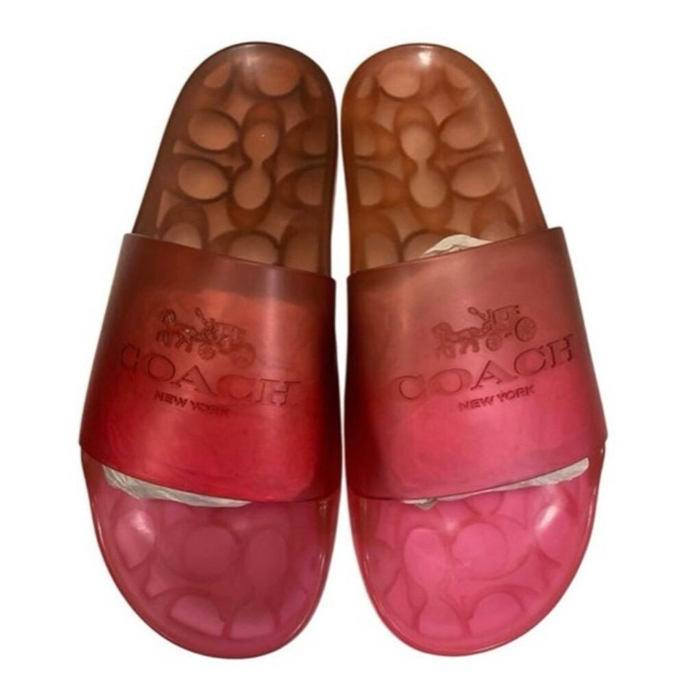 NIB 8 COACH Ulyssa Black Cherry Water-Resistant Jelly Rubber Logo Slip-On Slides
